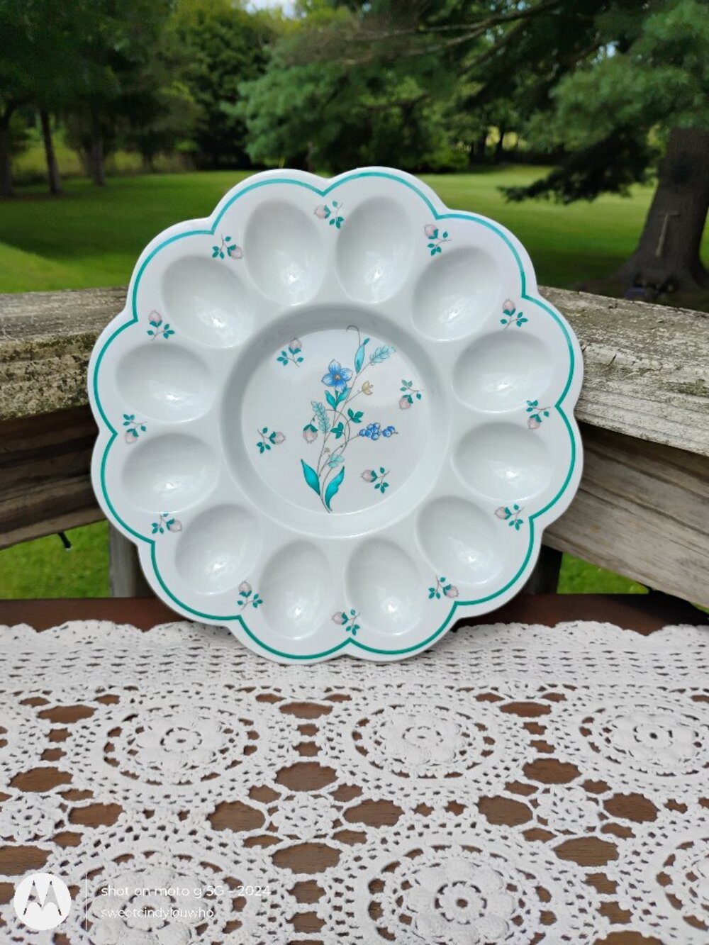 deviled egg dish Eurita brand by Reston Lloyd Ltd melamine floral design 1980s